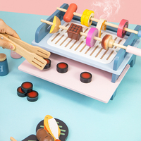 Ensemble de barbecue en bois UBM avec brochettes, pinces à burgers, charbon de bois, jouet de jeu de rôle pour enfants, fête de jardin, 3+