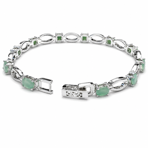 925 Sterling Silver Rhodium Plated Emerald <b>Gemstone</b> Link <b>Bracelet</b> for Women - Product Image 3