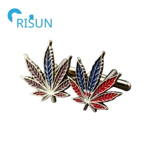Mancuernillas y Clip de Corbata de Metal con Diseño de Hoja de Hierba, Personalizadas, con Hojas Verdes, Set de Regalo - Product Image 5