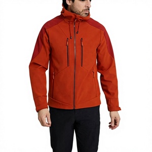 Veste softshell rouge pour homme avec capuche, fermeture éclair, coupe-vent, pour la randonnée en plein air, coupe classique, saison automne - Product Image 1
