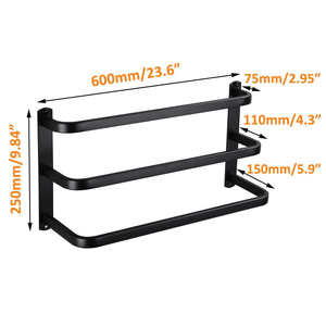 Matte Black Towel Holder With <b>Hook</b> Towel <b>Shelf</b> with <b>Hooks</b> Bathroom Accessories Wall Mount Aluminum Towel Rack - Product Image 3