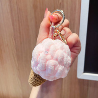 Porte-clés en crochet fait main personnalisé en gros, adorable pendentif en fil tricoté en forme de cornet de crème glacée, pendentif dessert en métal