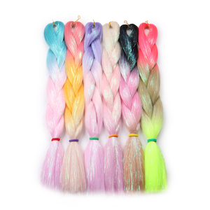 Precio al por mayor: Cabello sintético liso de 24 pulgadas con brillo, fibra de alta temperatura, trenza jumbo suave con purpurina para trenzar. - Product Image 5
