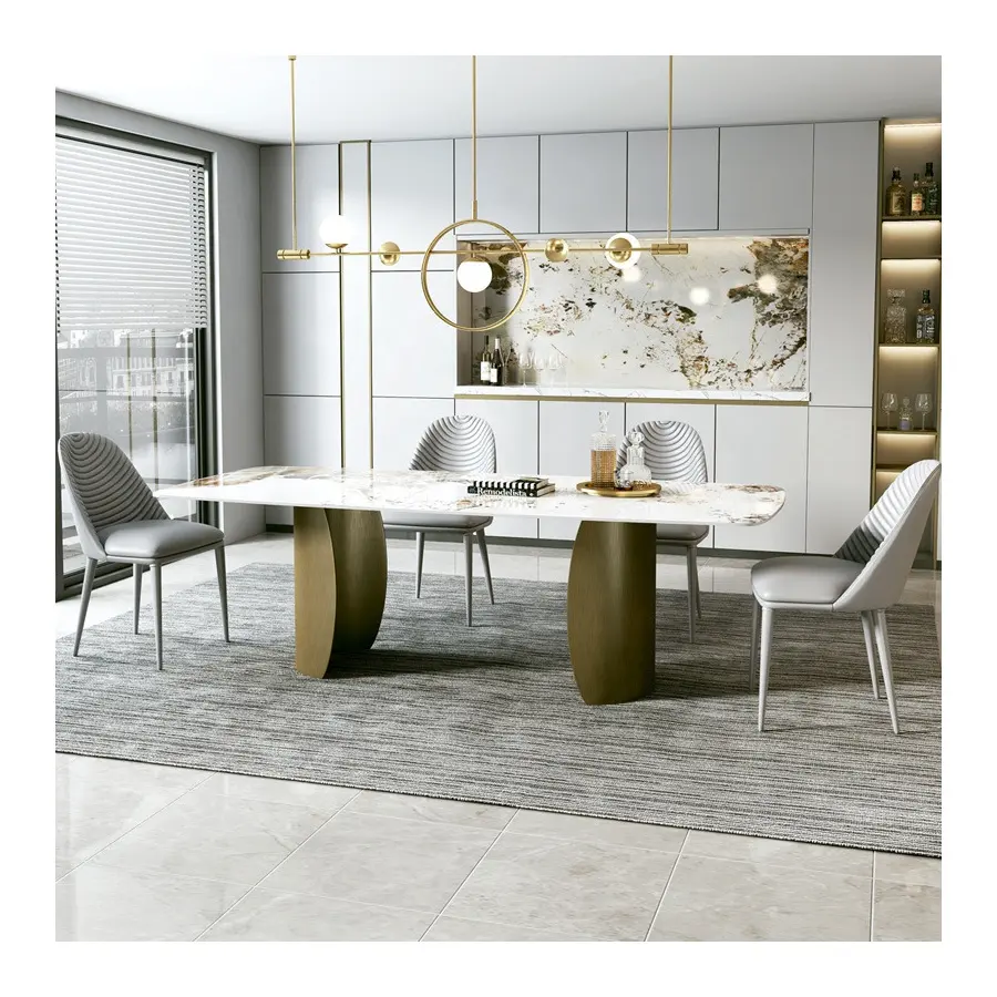 이탈리아 디자인 골드 가구 직사각형 식탁 세트 식탁 8 의자 현대 대리석 4 인용 식탁 판매