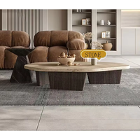 Mesa de Centro Ovalada Grande de Piedra Moderna con Patas de Madera, Diseño Elegante para Sala de Estar