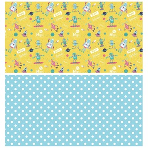 Robot Space Theme Eco-Friendly Yellow Art <b>Paper</b> <b>Roll</b> 100GSM Coated Recyclable Gift <b>Wrap</b> Double Side Wood Pulp Digital Printing - Product Image 4
