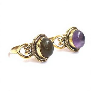Labradorite naturelle pierre précieuse laiton couleur or bague bijoux ethniques anneaux de mariage pour les femmes cadeau véritable améthyste bague - Product Image 1