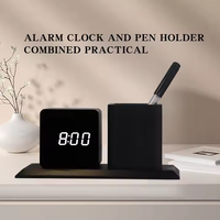 Horloge cube en bois, porte-stylo, affichage numérique de l'heure et de la température, commande vocale, couleur personnalisable pour bureau, fonction combinée
