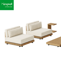 Canapés de jardin en teck modernes, 8 ensembles, canapé en bois massif avec tissu, sectionnel pour salon, parc, vente en gros disponible