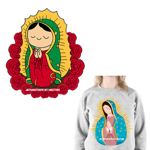 Virgencita Birgen De Guadalupe Nuestra Señora De Guadalupe Floral Mexican Virgen Nuestra Señora María Pegatinas de Transferencia DTF para Sudaderas - Product Image 1