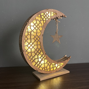 Nuova Lampada Decorativa Islamica a LED Ornamento Luna Crescente in Legno Grande Regalo per l'Eid Alimentata a Batteria Accessori per il Ramadan - Product Image 5