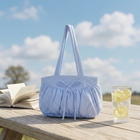 Sac fourre-tout personnalisé grande capacité à carreaux avec nœud, sacs à cordon personnalisables en gros, sacs à main portables d'été pour femmes