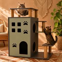 Arbre à chat Château avec 8 poteaux en sisal, armoire litière 2-en-1 et niche de couchage, plateforme de saut à 3 niveaux pour 2-3 chats