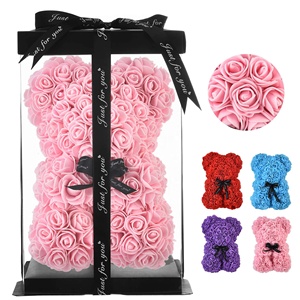 Cadeaux de la Saint-Valentin LUYI, décoration en forme d'ours en roses artificielles avec boîte lumineuse, ours en peluche pour femme, petite amie, cadeau d'anniversaire, fleur - Product Image 1