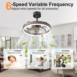 20.5" Rustic Brown <b>Ceiling</b> Fans with <b>Lights</b> <b>Remote</b> & APP <b>Control</b>, Downrod Mount 6 Speeds Quiet DC Motor, Modern Fan for Bedroom - Product Image 5