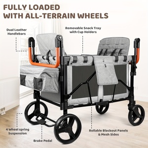 4 chỗ ngồi di động gấp Wagon Xe đẩy tán thoải mái chất liệu vải OEM tùy chỉnh bốn bánh cho trẻ em 'du lịch cắm trại - Product Image 5