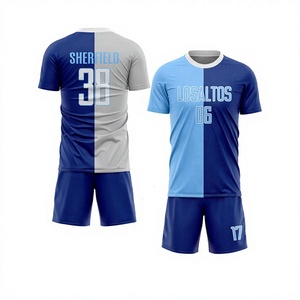 Ensemble de maillots de football personnalisés pour hommes, couleur bleue, blocs de couleurs, sublimation, respirant, manches courtes, coupe classique, toutes saisons, vêtements d'équipe pour adultes - Product Image 4