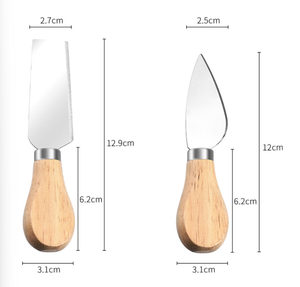 Juego de 4 Cuchillos para Queso de Acero Inoxidable con Mango de Roble, Tabla para Queso y Espátula para Mantequilla, para Uso en Exteriores - Product Image 3