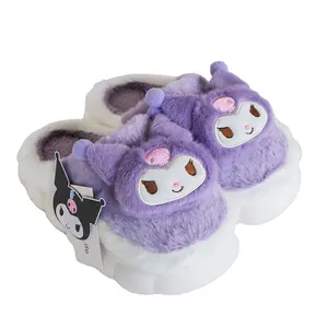 DHF936 Wholesale Sanrioed Cute Lovely Cinnamoroll Melody Kuromi Winter Slippers anime Soft warm Women's Furry Slides slippers