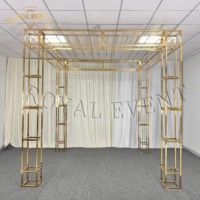 Décor de scène de mariage fantaisie, toile de fond en métal, grande arche de toile de fond de mariage en acier inoxydable doré pour les fêtes