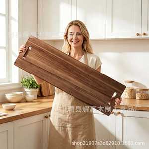 Planche à découper en bois massif 92x30x2,5 cm, plateau de service moderne et simple pour la présentation des aliments en cuisine - Product Image 3