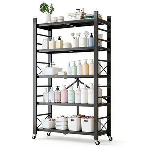 Indispensable, sans assemblage, étagère de rangement en acier au carbone robuste de 100 cm, CA007, pliable et détachable, multi-niveaux avec roues à frein - Product Image 4