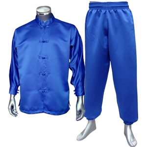 Uniforme de Tai Chi en satin 100 % polyester épais, comprenant une veste et un pantalon à taille élastique avec cordon de serrage - Product Image 1