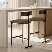 Tabouret de bar moderne en métal, chaise haute de luxe en cuir, tabourets de bar minimalistes pour îlot de cuisine, chaise de café bistro