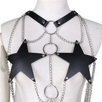 Harnais en cuir PU BlueRabbit BDSM avec chaîne étoile pentagramme, pour festivals et soirées, jouets sexuels pour femmes et couples