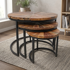 Juego de mesa de centro de madera de mango áspero moderno de alta calidad, Base de hierro, superventas para sala de estar, cocina, muebles para el hogar - Product Image 1