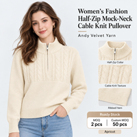 Pull en maille rétro pour femme, col montant, à motif torsadé, manches longues, demi-zip, chaud, pour l'automne et l'hiver, vente en gros OEM ODM