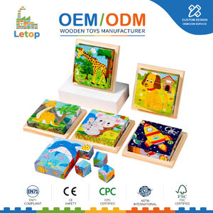 Puzzle en <span class=keywords><strong>bois</strong></span> à 6 faces Montessori, animaux, dinosaures, véhicules, jeu de correspondance de motifs, 9 blocs, puzzle éducatif pour tout-petits, jeu de réflexion - Product Image 1