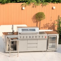Cuisine extérieure de luxe moderne en acier inoxydable, barbecue à gaz, réfrigérateur, évier, GPL/GN, 8 brûleurs infrarouges réglables et pliables