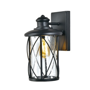 Lámpara de pared de hierro para exteriores, accesorio de jardín con acabado negro y sombra de cristal de semilla impermeable IP44 E26/E27, DK-001A, venta al por mayor - Product Image 1