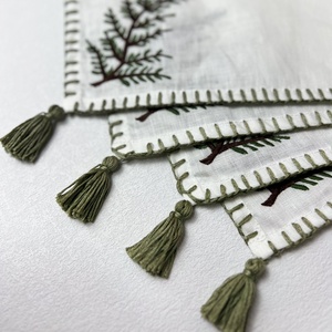 Personalized Custom Embroidered Patterns Monogram Flax Pure Wheat Tassels <b>Table</b> Placemat <b>Cloth</b> 100% <b>Linen</b> Napkins - Product Image 3