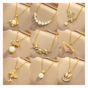 Nouveau collier pendentif en acier inoxydable plaqué <span class=keywords><strong>or</strong></span> 18 carats, coquille, cœur, papillon, zircone brillante, strass, colliers pour femmes - Product Image 1