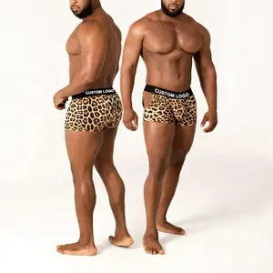 PATON kustom kualitas merek mewah motif macan tutul pima modal katun pakaian dalam pria seksi celana boxer dengan logo ikat pinggang