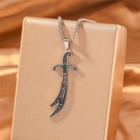 Collier Épée Zulfiqar en Acier Inoxydable, Pendentif Scimitar Imam Ali avec Pierre Colorée, Bijoux Calligraphie Arabe Islamique