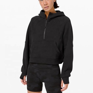 Fábrica de Oem de liso de la mujer jersey de manga larga de las mujeres logotipo mitad <span class=keywords><strong>sudaderas</strong></span> con cremallera - Product Image 5