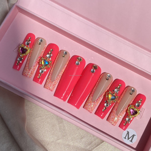Usine En Gros De Mode Acrylique Presse Sur Les Ongles À La Main De Luxe Bling Presse Sur Les Ongles <span class=keywords><strong>Manucure</strong></span> Française Sur 10 Pcs - Product Image 1