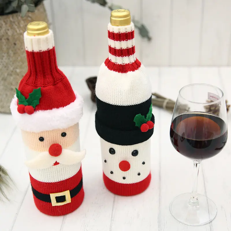 Weihnachten Weinflasche Abdeckung 3D Sweater Design 3er Set Santa Schneemann Weihnachten Home Party Dekoration für die Familie