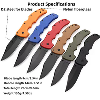 Couteau de poche pliant, lame en acier D2, revêtement noir, 6 couleurs, manche en nylon et fibre de verre, léger, pour femmes, EDC, extérieur, OEM