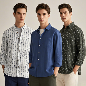 Chemise à manches longues en <span class=keywords><strong>lin</strong></span> pour <span class=keywords><strong>homme</strong></span>, à rayures imprimées, sur mesure, décontractée, boutonnée, pour <span class=keywords><strong>mariage</strong></span> à la plage - Product Image 4