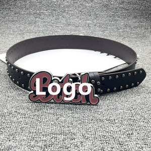Cinturón de Cuero PU Personalizado con Logotipo Vintage, Estilo Casual Punk para Mujer, Hebilla con Diseño 3D y Remaches con Letras Rosadas - Product Image 6