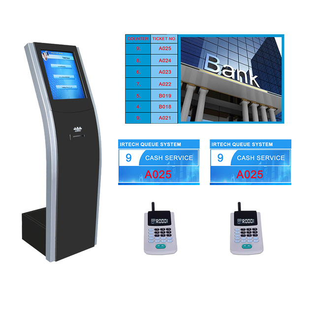 IRTECH 19 Inch Touch Screen Queue Management System Ticket Dispensing Kiosk for Bank