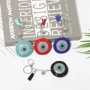 Wholesale Women Fashion Charm Pendant Crystal Rhinestone Hand Turkish Big Blue Evil Eyes Keychain