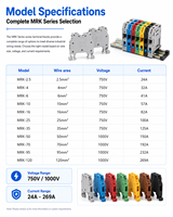 Bloc de bornes à vis DIN 4/6 carrés, type rail combiné MRK2.5mm², rail fixe en cuivre, tension