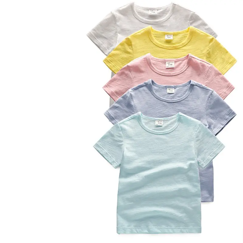 High quality bamboo cotton short sleeve kids t shirt summer breathable solid color children T-shirt