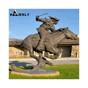 Hand Made Nordique Indoor And Outdoor Life Size Customized Antique Bronze Ride A Horse Cowboy Statues Sculpture For Sale