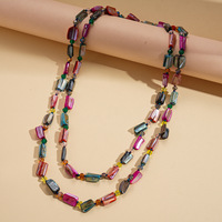 Colliers de luxe rétro pour femmes, style bohème, avec perles géométriques en coquillage et cristal, chaîne de pull superposée, bijoux fantaisie pour les vacances